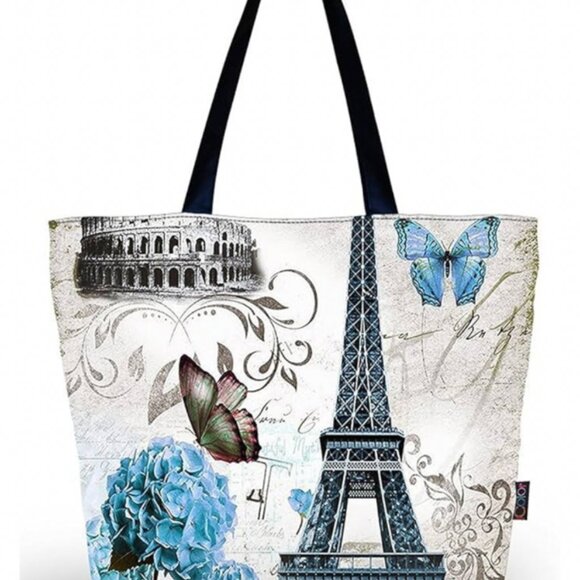 NWOT ICOLOR Paris Tote Bag and Pouch Combo - Beach Grocery Shopping Reusable - Picture 2 of 10